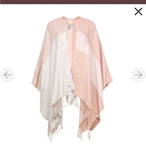 SOIA & KYO Mirel Woven Scarfigan with Fringe in Pink and Cream One Size NWOT - Picture 8 of 14